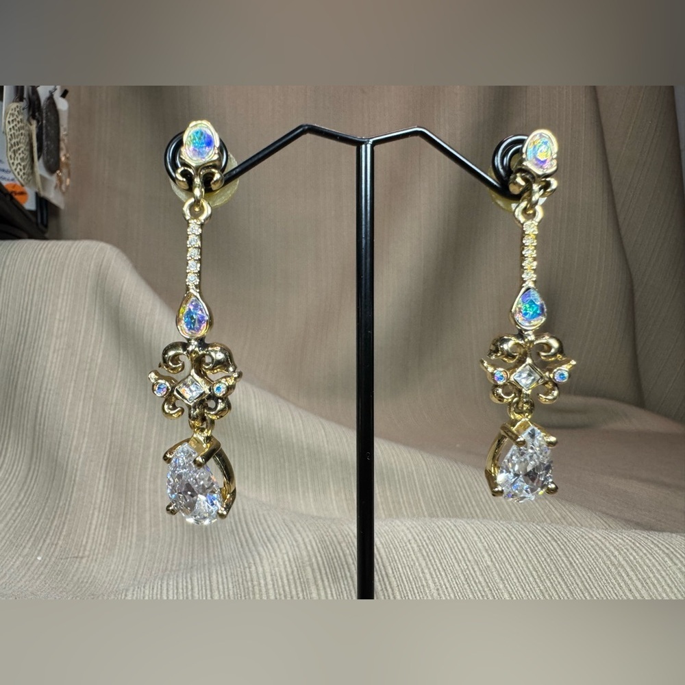 St. John Gold and Crystal Drop Earrings